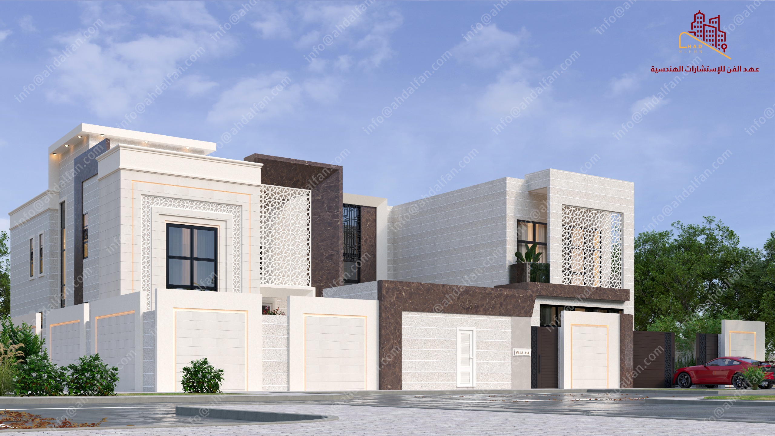 واجهة فيلا حديثة مع تصميم خارجي فاخر في أبوظبي